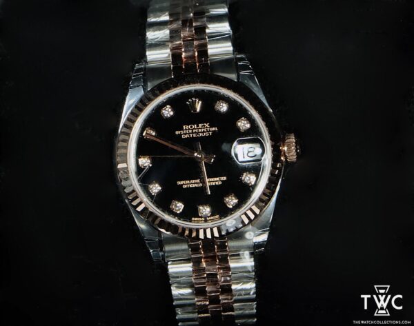 DATEJUST TWO TONE ROSE GOLD BOYSIZE BLACK PLATE DIAMONDS - Image 2