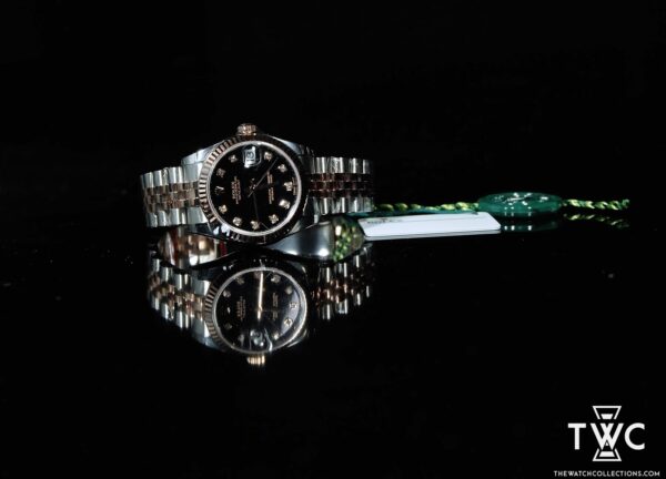 DATEJUST TWO TONE ROSE GOLD BOYSIZE BLACK PLATE DIAMONDS - Image 3