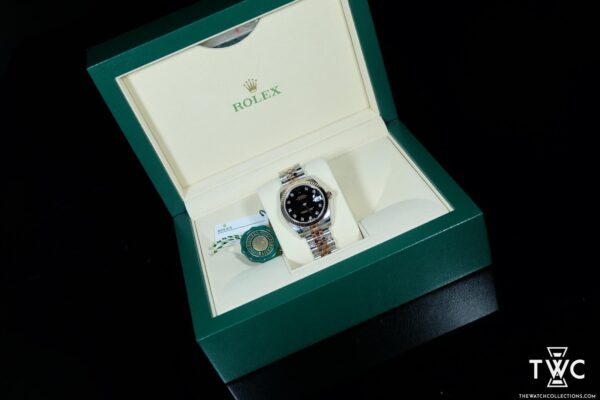 DATEJUST TWO TONE ROSE GOLD BOYSIZE BLACK PLATE DIAMONDS - Image 4